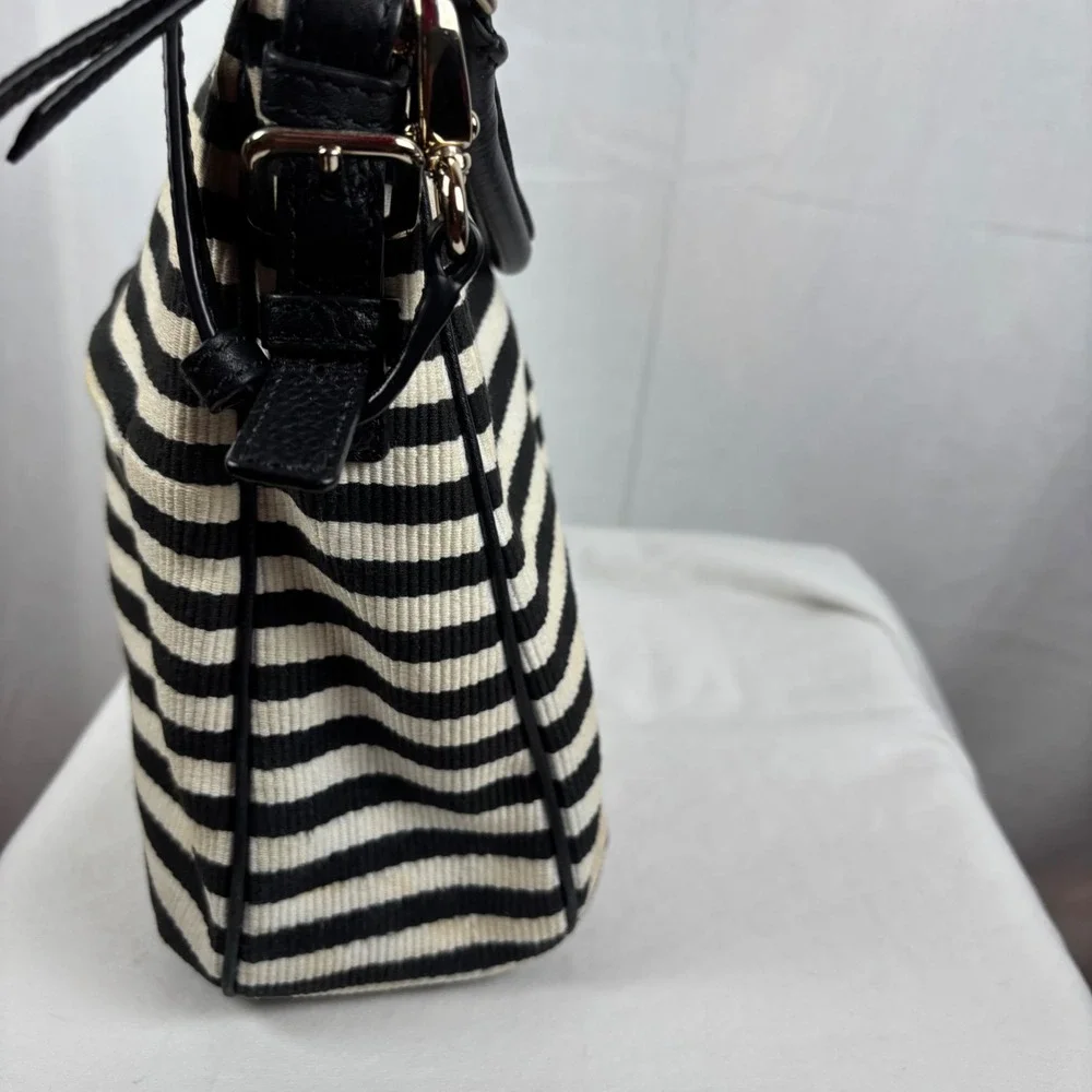 Kate Spade Black White Striped Crossbody Bag Top Handle Purse PXRU4669